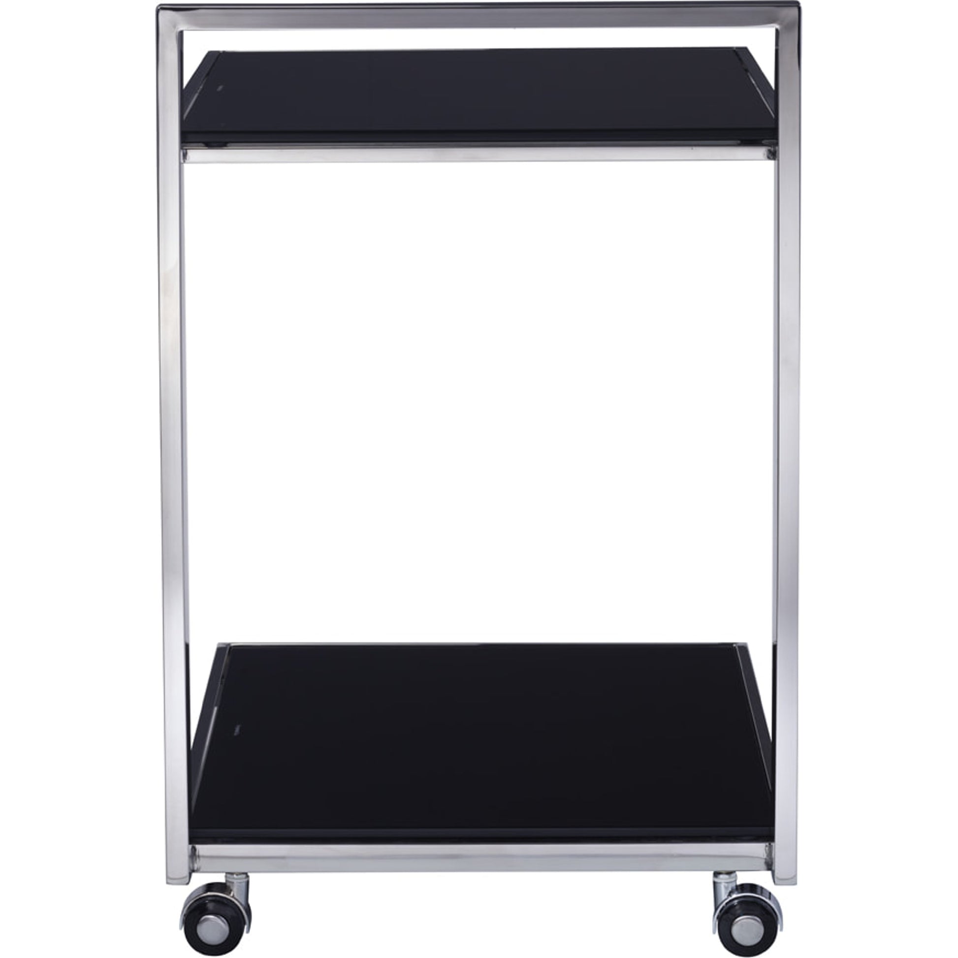 Luxe Serving Table by Pasargad Home in chrome and black. Made from glass, steel in a modern style.