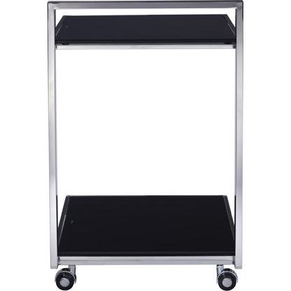 Luxe Serving Table by Pasargad Home in chrome and black. Made from glass, steel in a modern style.