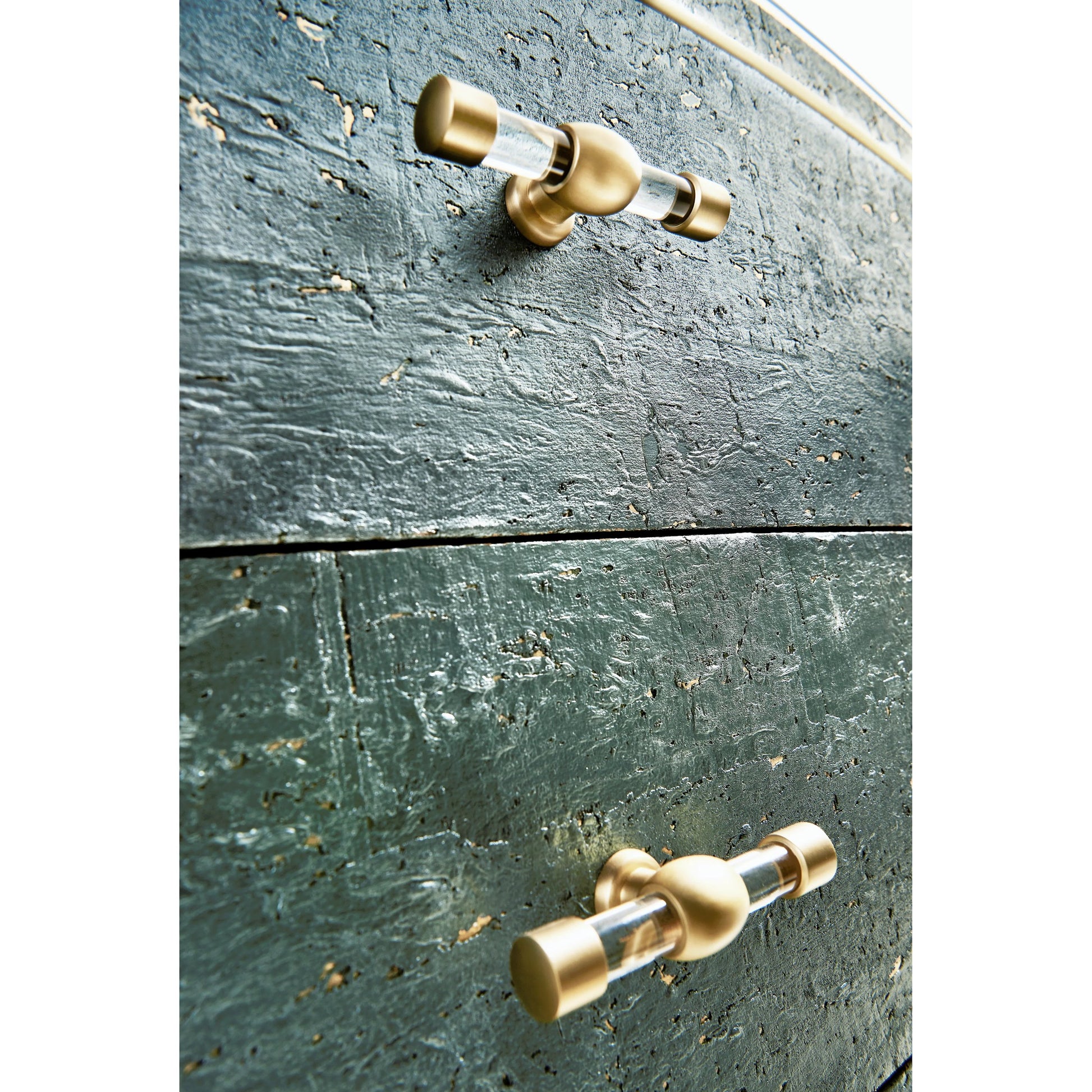 Suberin Cork Bow Front Chest by Jonathan Charles in blue and teal cork wallpaper. Made from beech wood, cork in a modern style.