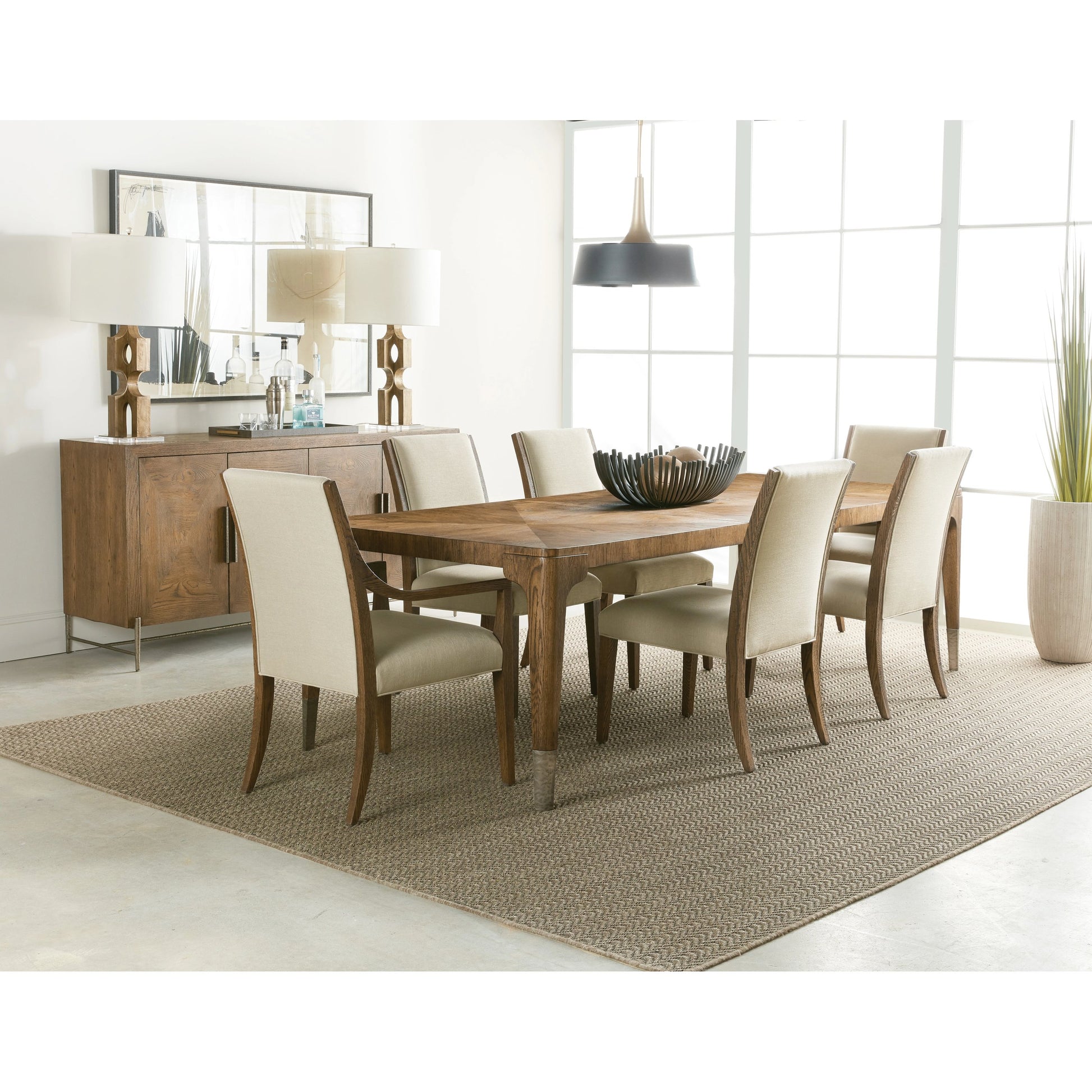 Chapman Buffet by Hooker Furniture in sorrel. Made from white oak veneers, metal base in a modern style.