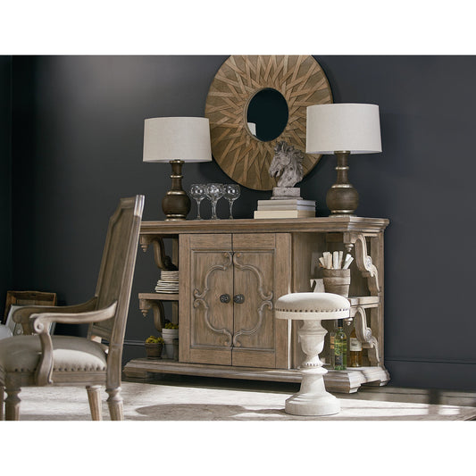 Arch Salvage Carr Sliding Door Buffet by A.R.T. Furniture in brown and parch. Made from parrawood solids, cathedral elm veneers in a traditional style.