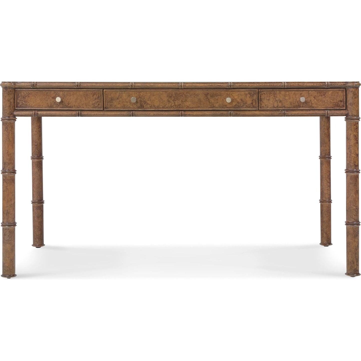 002 SI-2353906 | Additional Silo | Archives Writing Desk by Hooker Furniture in medium wood and mottled amber. Made from birch veneers, oak veneers, cane, ultra-white tempered glass in a traditional style.