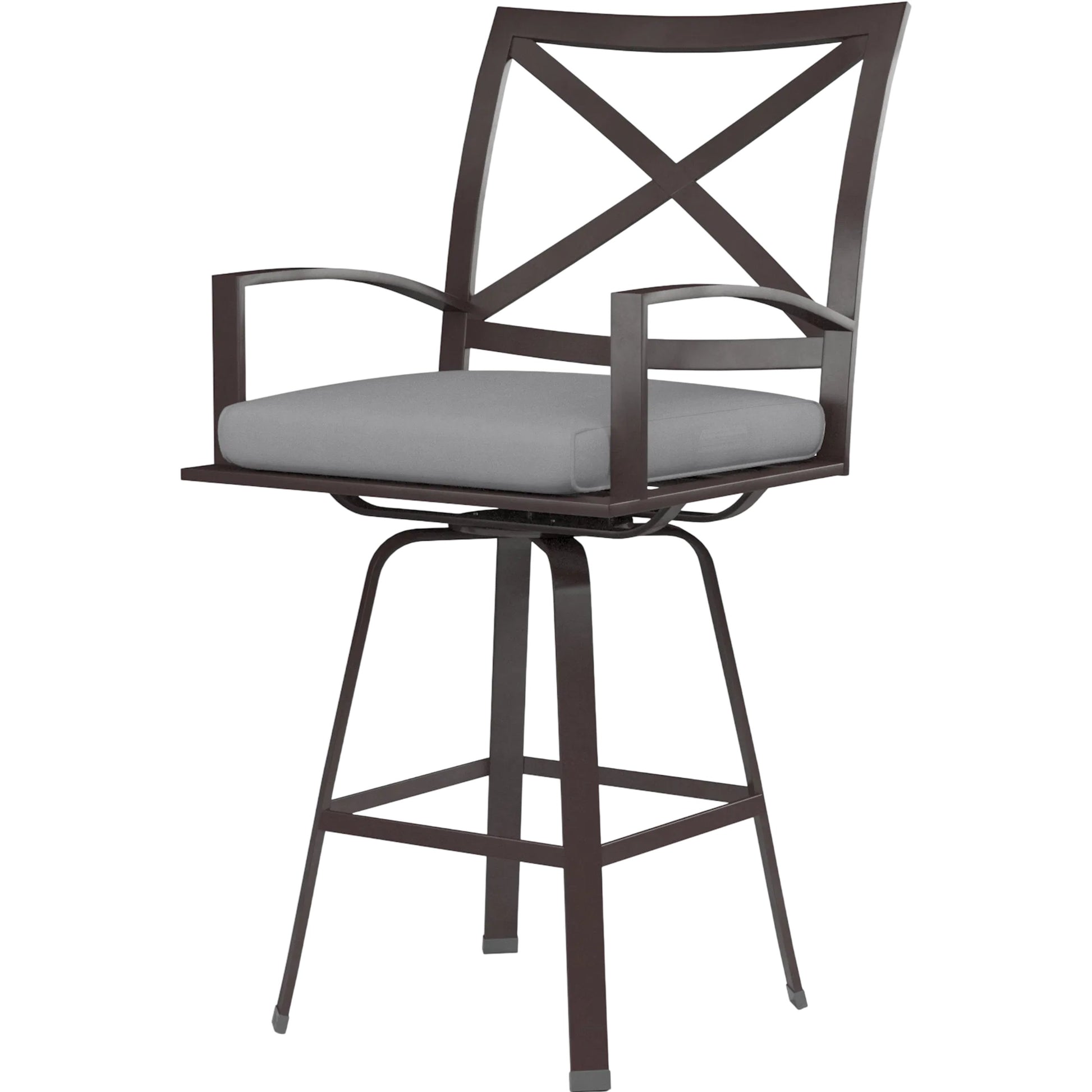 La Jolla Outdoor Swivel Barstool by Sunset West in browns. Made from aluminum in a modern style.