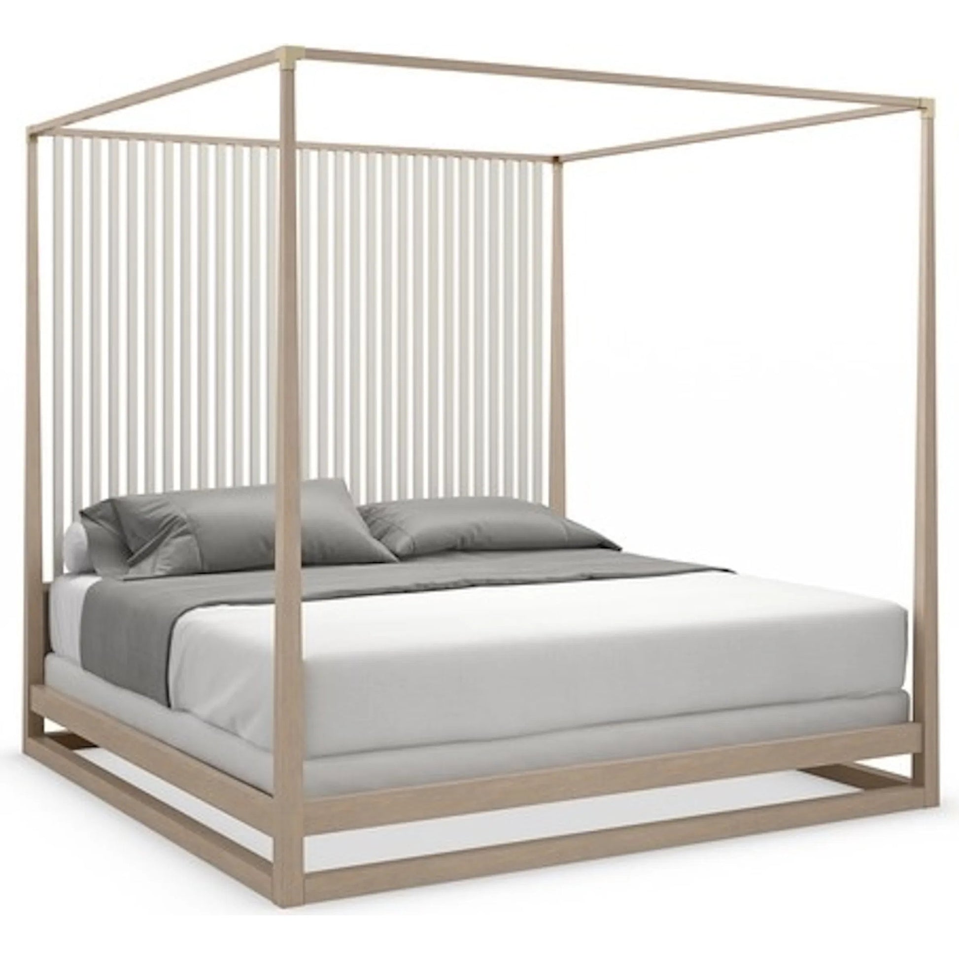 Pinstripe Light Bed - Queen by Caracole in oak, champagne gold and sun drenched oak, almond milk. Made from oak, quartersawn oak in a transitional style.