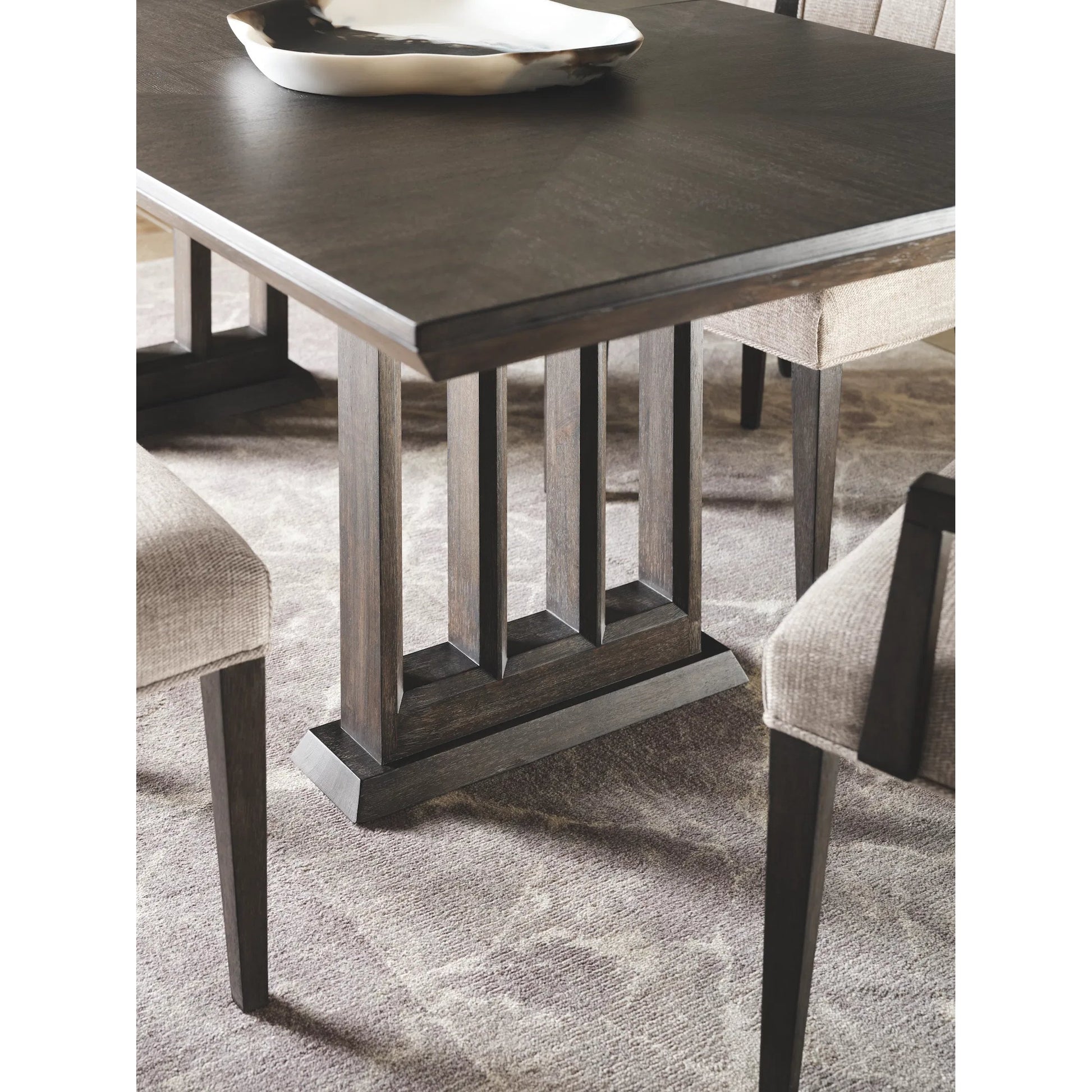 Quincy Double Pedestal Dining Table by Pulaski Furniture in molasses. Made from ash wood veneers in a traditional style.