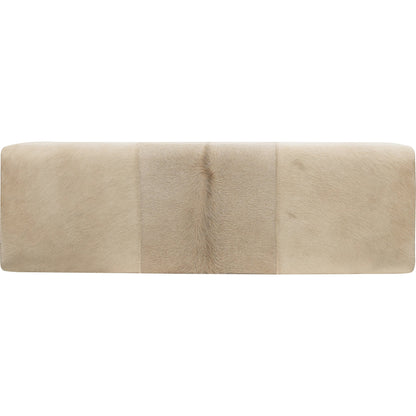 Melange Holy Cow Bench by Hooker Furniture in light wood oak, beige hair on hide leather. Made from solid oak wood, hair on hide leather, fabric, 82% polyester, 13% acrylic, 5% linen in a transitional style.
