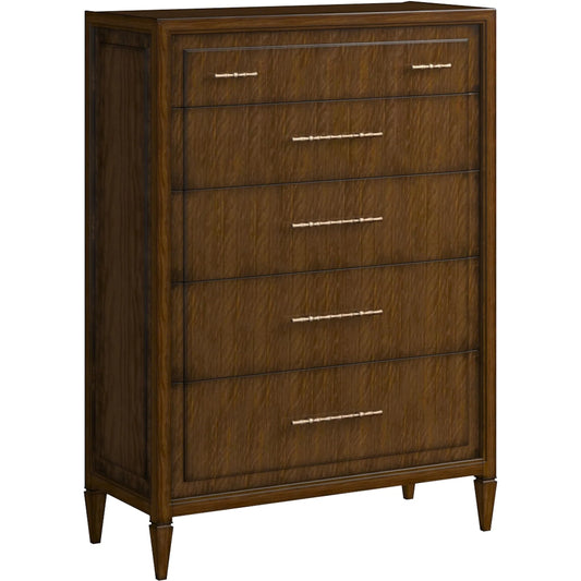 Eave 5 Drawer Chest by A.R.T. Furniture in hazelnut. Made from poplar, parawood solids, walnut veneer in a unique style.