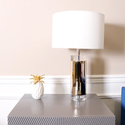 Jupiter Table Lamp by Pasargad Home in gold and gold, clear. Made from glass, steel in a transitional style.