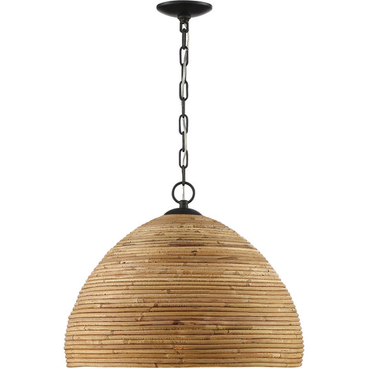 Marigot Rattan Single-Light Dome Pendant by Lumanity in oil rubbed bronze. Made from iron, natural rattan in a cottage & farmhouse style.