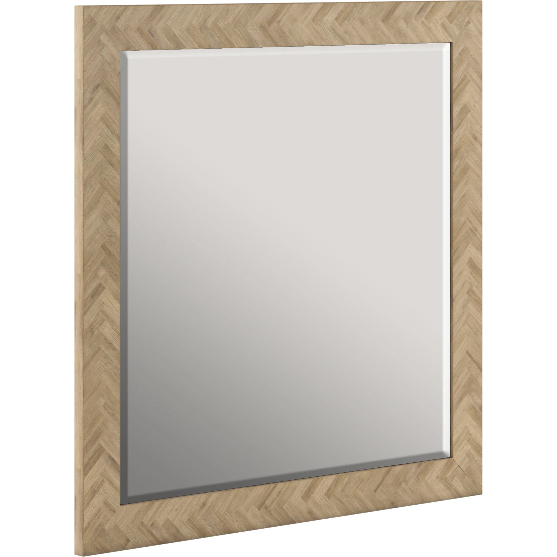 Garrison Square Mirror by A.R.T. Furniture in brown and washed oak. Made from parawood solids with ash embossing, white oak veneers, glass in a cottage & farmhouse style.
