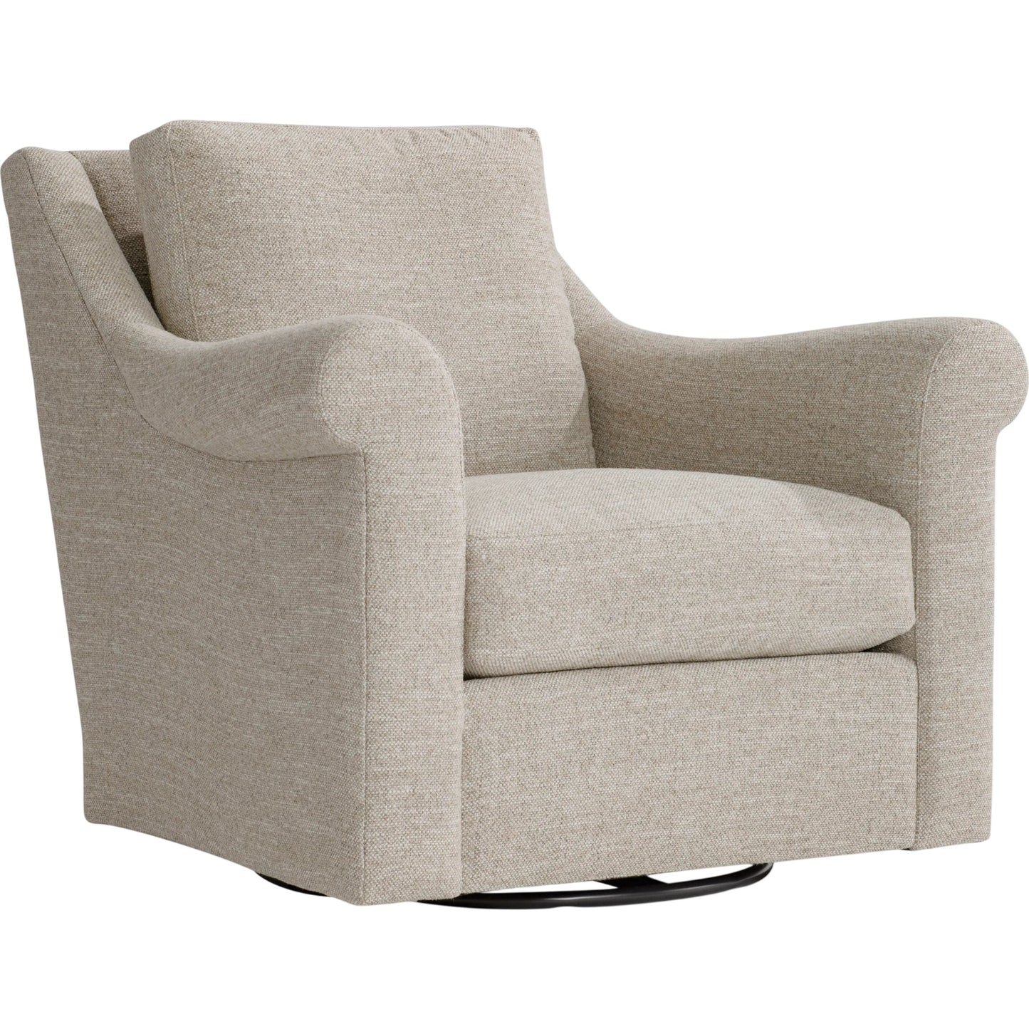 001 SI-2524052 | Primary Silo | Keirnan Fabric Swivel Chair by Bernhardt in beige, tan. Made from polyfoam core, virgin polyester fibers, waterfowl feathers, waterfowl down in a transitional style.