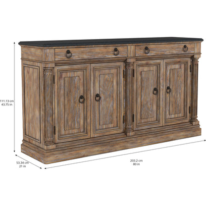 Architrave Buffet by A.R.T. Furniture in almond. Made from pine solids and veneer, granite, metal in a traditional style.