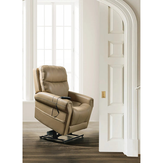 Carroll Power Recliner with Power Headrest, Lumbar & Lift by Hooker Furniture in sorrento sand. Made from leather in a traditional style.