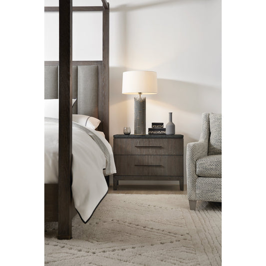 Miramar Aventura San Marcos Stone Top Nightstand by Hooker Furniture in smoky arabica, bluestone. Made from white oak, pine knotty oak veneer in a traditional style.