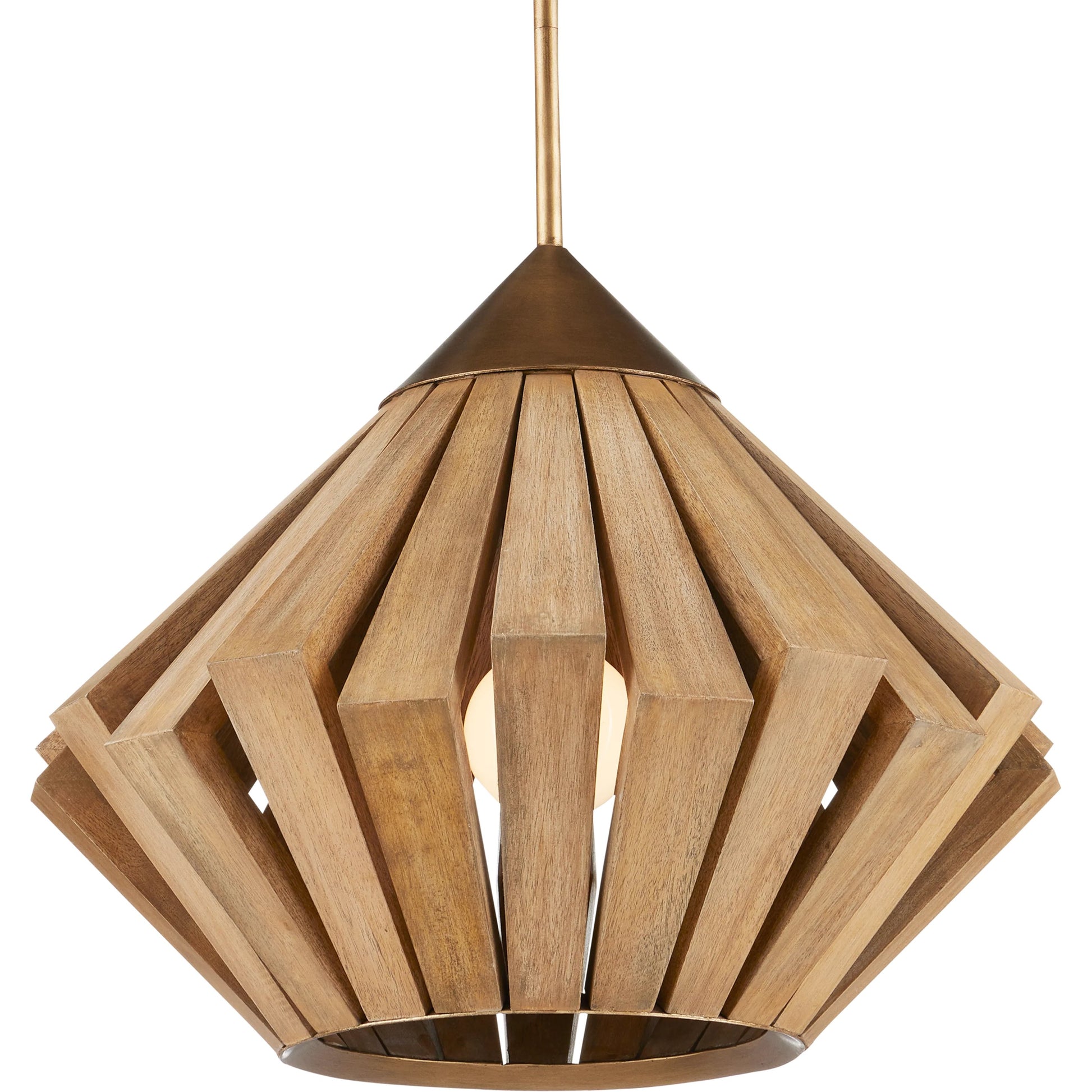 Plunge Pendant by Currey and Company in toffee, brass. Made from wrought iron, wood in a modern style.