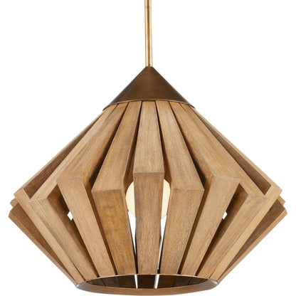 Plunge Pendant by Currey and Company in toffee, brass. Made from wrought iron, wood in a modern style.