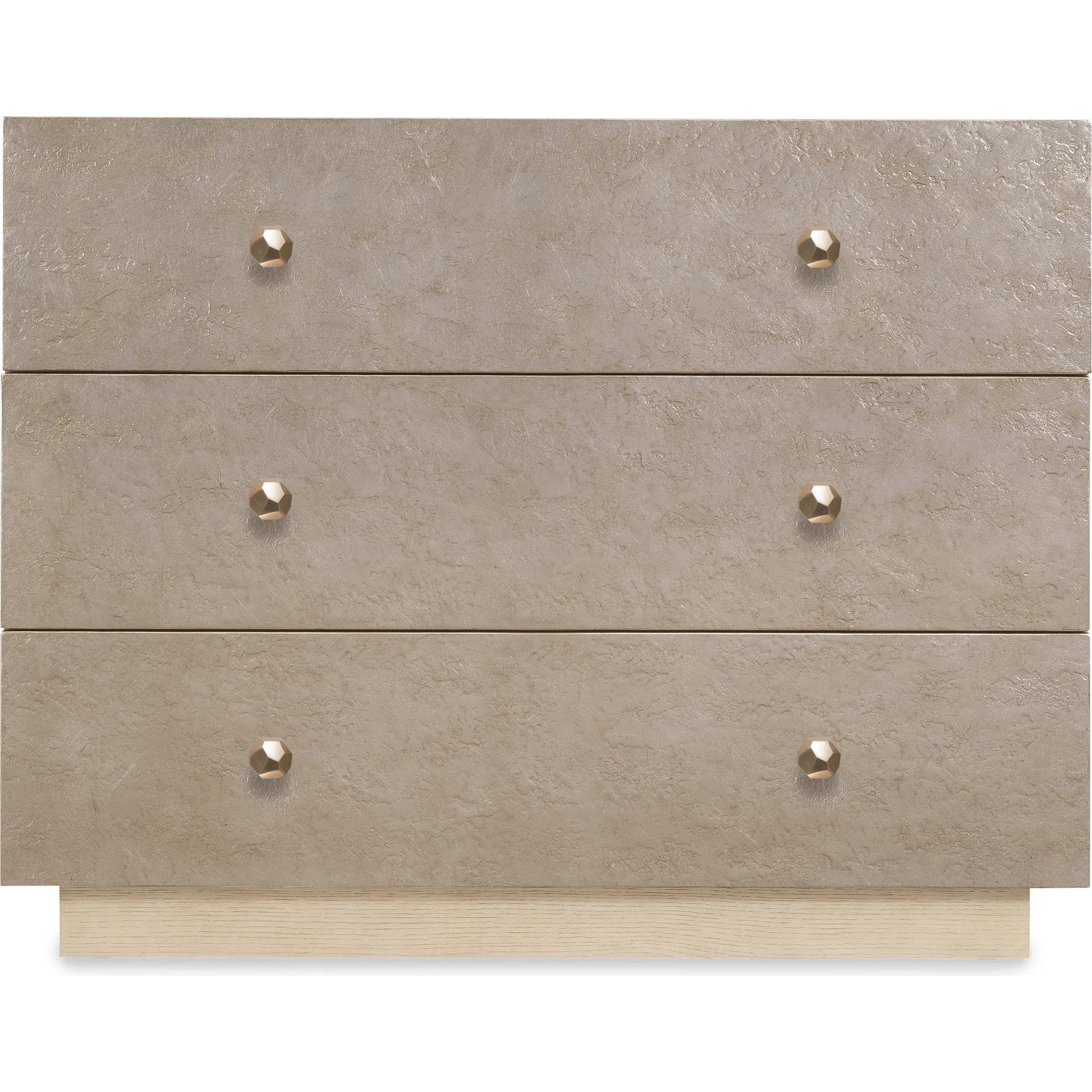 Westwood Bachelors Chest by Hooker Furniture in venetian dawn silver-leaf and polished limestone. Made from oak veneers in a modern style.