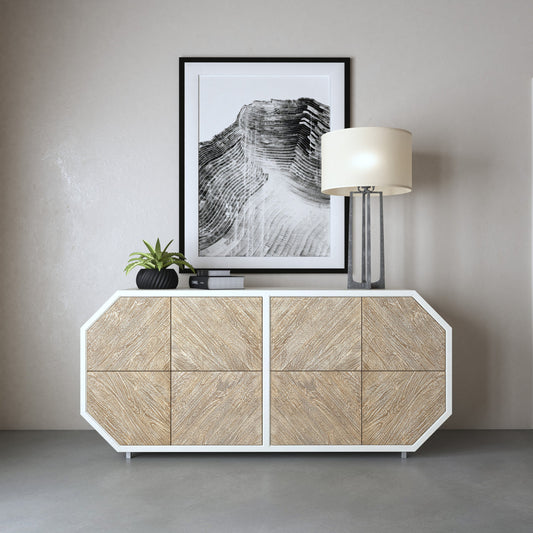 Commerce & Market Angles Credenza by Hooker Furniture in white. Made from mango solids in a transitional style.