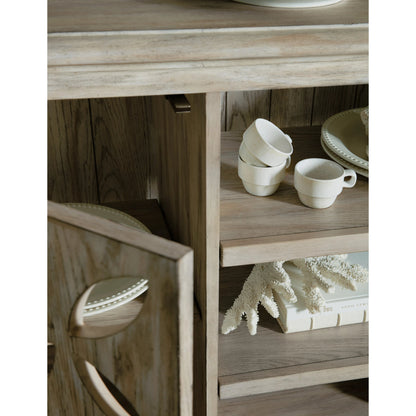 Commerce & Market Underhill Entertainment Console by Hooker Furniture in light wood and light gray finish. Made from oak veneers in a modern style.