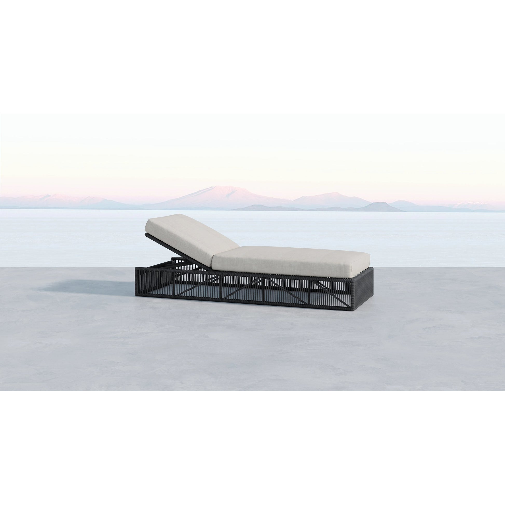 Milano Outdoor Adjustable Chaise by Sunset West in slate. Made from olefin rope in a coastal style.