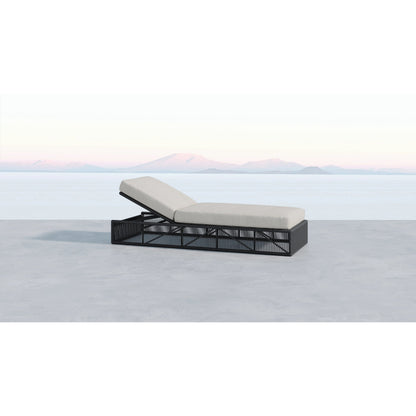 Milano Outdoor Adjustable Chaise by Sunset West in slate. Made from olefin rope in a coastal style.