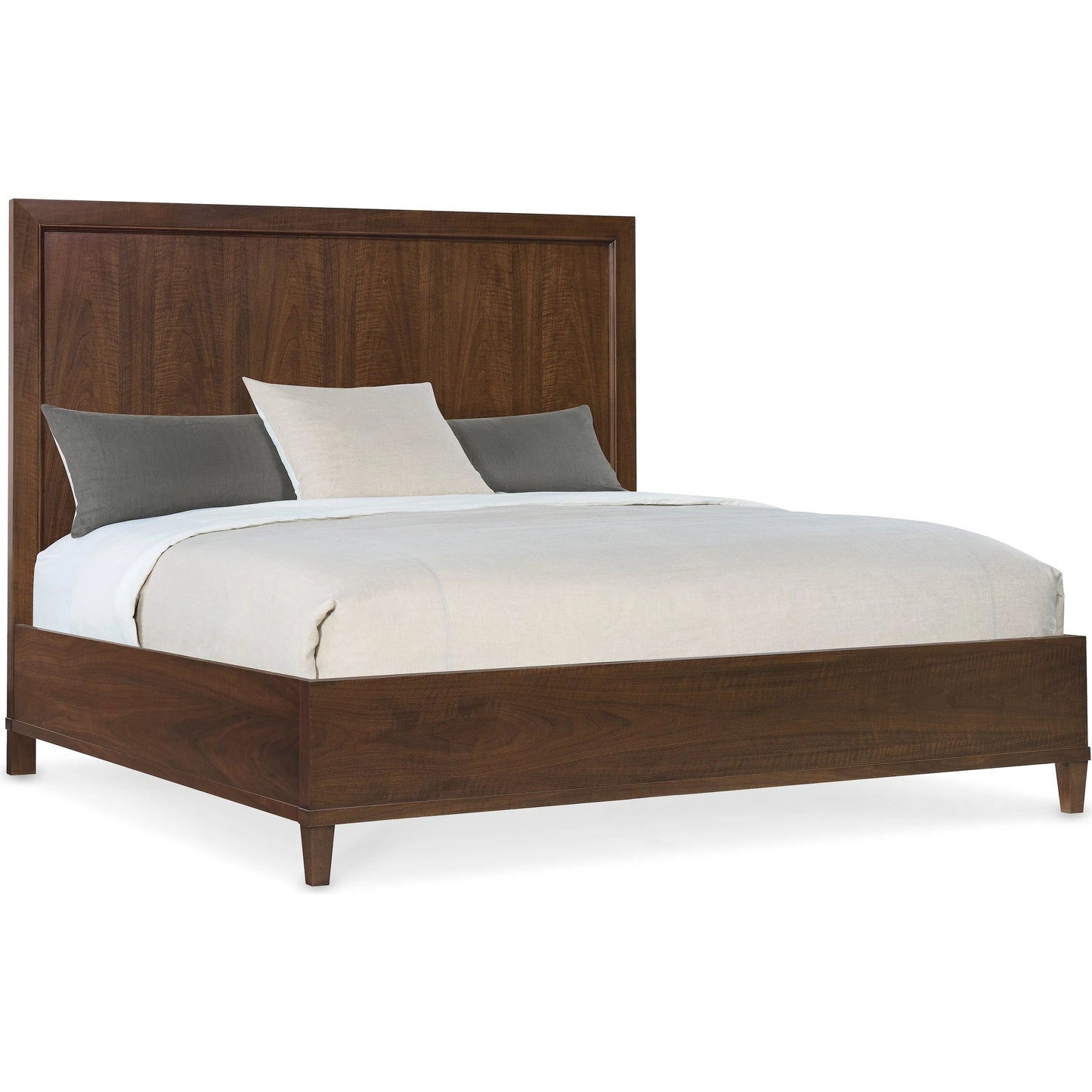 001 SI-2353940,SI-2353941,SI-2353942 | Primary Silo | Archives Panel Bed by Hooker Furniture in dark wood and classic walnut. Made from figured cathedral walnut veneers in a traditional style.