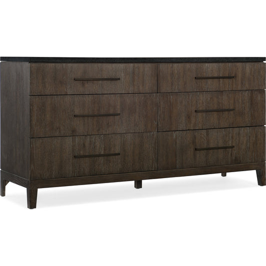 001 SI-1749290 | Additional Silo | Miramar Aventura Raphael Six-Drawer Stone Top Dresser by Hooker Furniture in smoky arabica, bluestone. Made from white oak veneers, blue stone in a unique style.