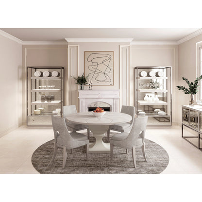 Mezzanine Etagere by A.R.T. Furniture in dove gray. Made from parawood, poplar solids, maple veneer, mirror, steel in a modern style.