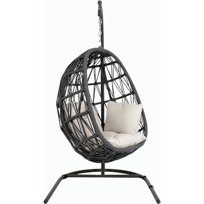 Milano Outdoor Hanging Chair by Sunset West in slate. Made from olefin rope in a coastal style.
