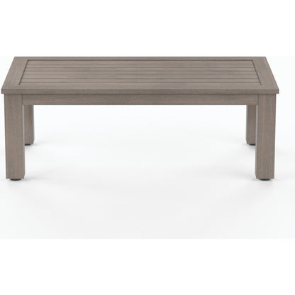 Laguna Outdoor Coffee Table by Sunset West in driftwood. Made from aluminum in a modern style.