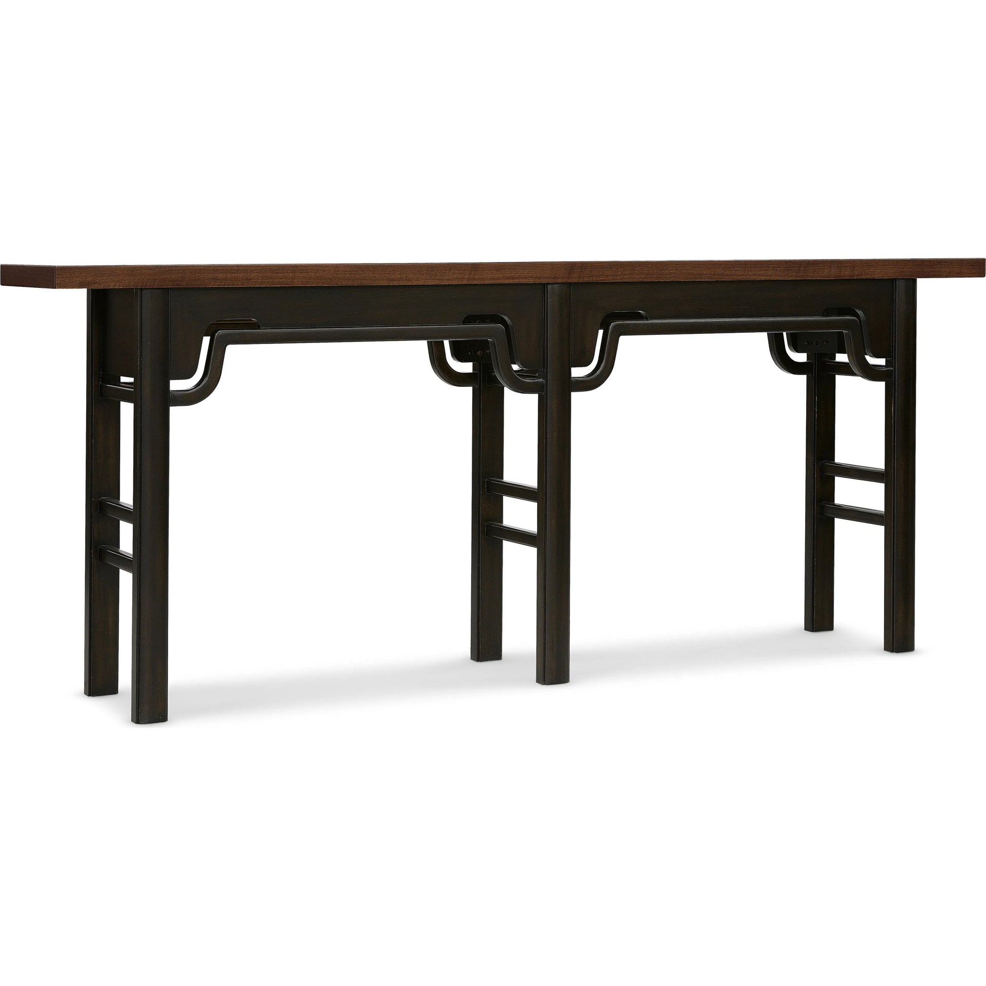 Archives Console Table by Hooker Furniture in dark wood and classic walnut. Made from figured quartered walnut veneer in a traditional style.