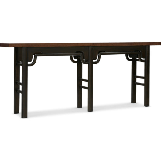 Archives Console Table by Hooker Furniture in dark wood and classic walnut. Made from figured quartered walnut veneer in a unique style.