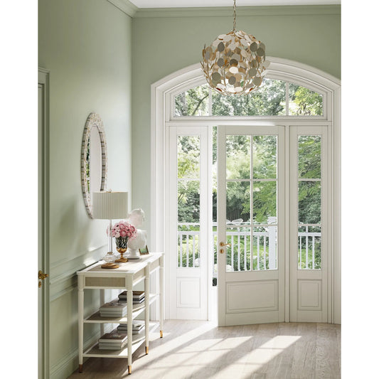 Lunaria Orb Chandelier by Currey and Company in contemporary silver leaf, contemporary silver. Made from wrought iron in a modern style.