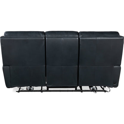 Ruthe Zerog Power Sofa by Hooker Furniture in salvo denim. Made from leather in a traditional style.
