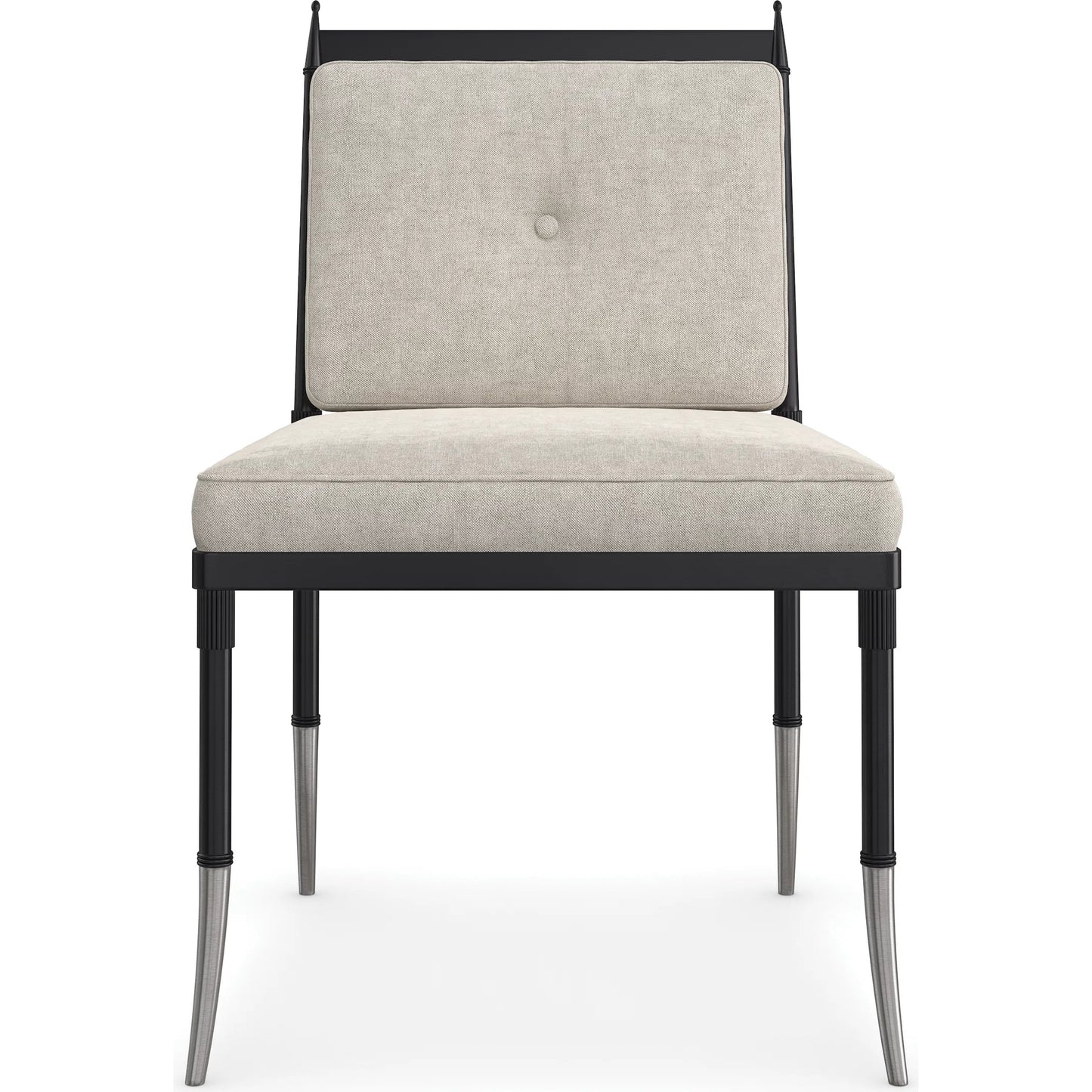 003 SI-2162974 | Additional Silo | Athena Side Chair by Caracole in linen, gold and graphite, brushed gold. Made from metal in a transitional style.