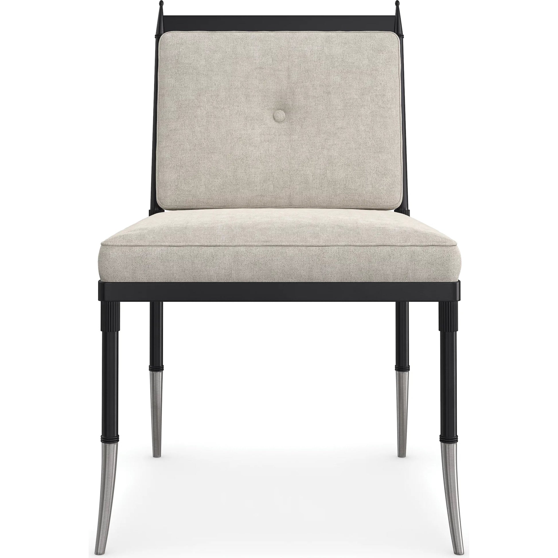 Athena Side Chair by Caracole in linen, gold and graphite, brushed gold. Made from metal in a transitional style.