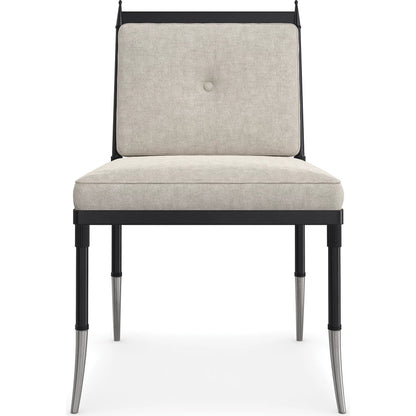 Athena Side Chair by Caracole in linen, gold and graphite, brushed gold. Made from metal in a transitional style.