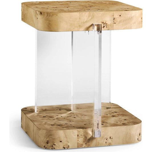 Veil End Table by Jonathan Charles in natural mappa burl. Made from mappa burl in a modern style.