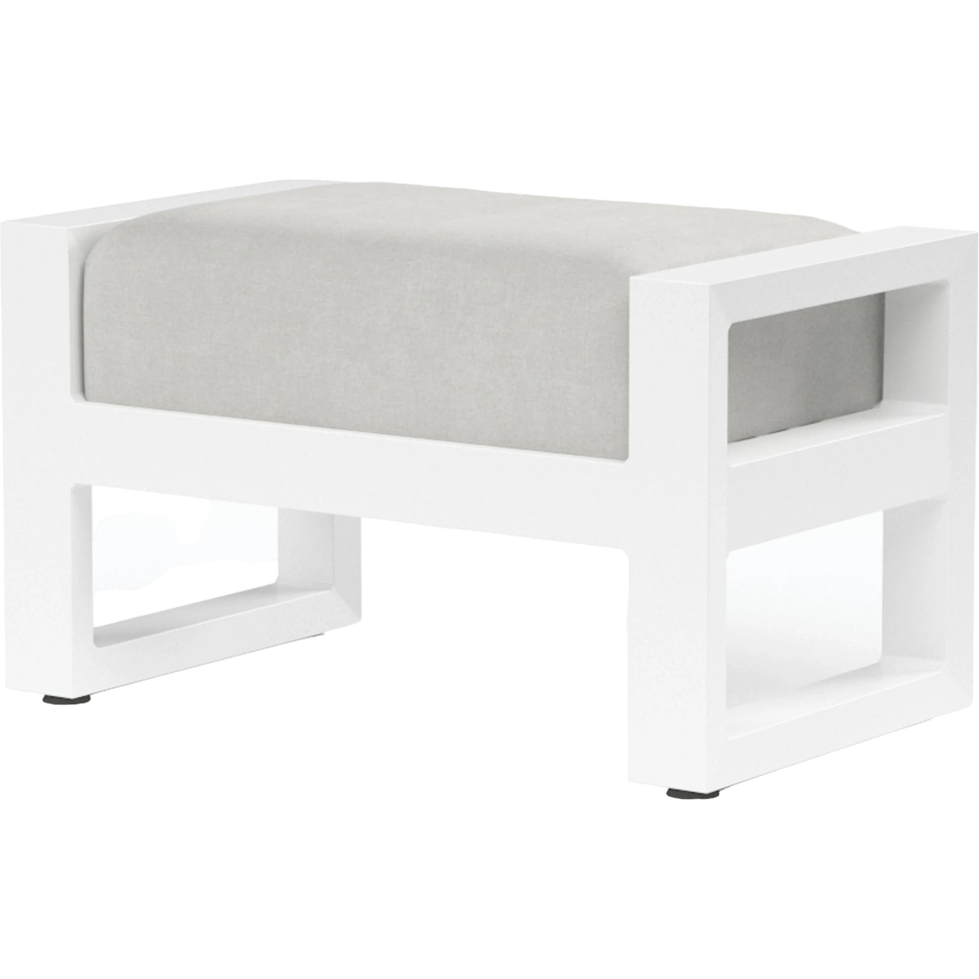 Newport Outdoor Ottoman by Sunset West in whites/creams/beiges. Made from aluminum in a modern style.
