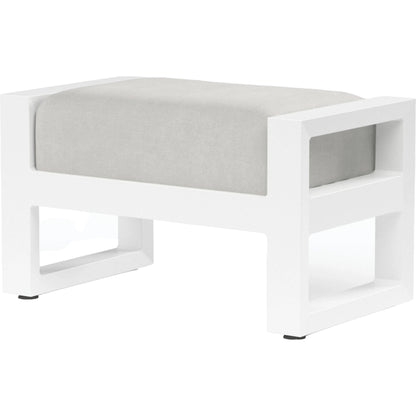 Newport Outdoor Ottoman by Sunset West in whites/creams/beiges. Made from aluminum in a modern style.