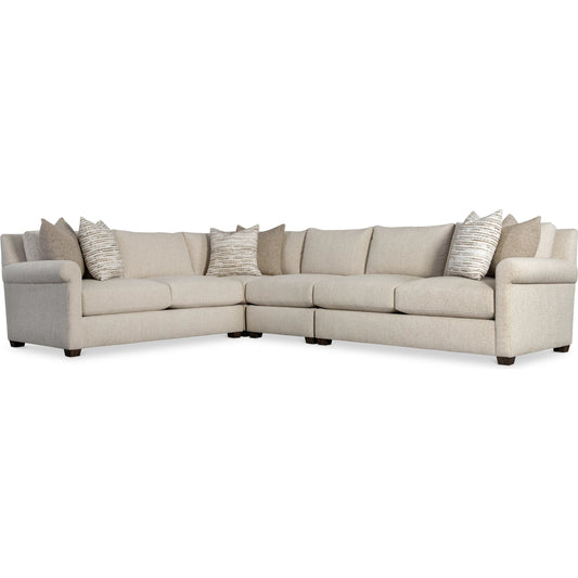 Barnes 4-Piece Fabric Sectional by Bernhardt in beige, tan. Made from spring inner core, polyfoam, polyester fibers, waterfowl feathers, waterfowl down in a transitional style.