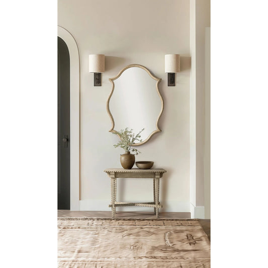 Downton Wall Mirror by Jonathan Charles in white and venetian white oak with antique gold leaf. Made from oak, mirror in a unique style.