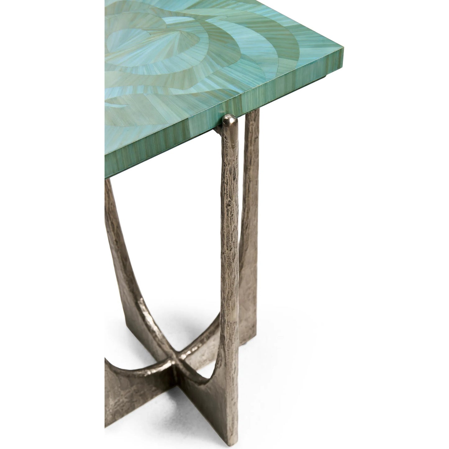 008 SI-2252663 | Closeup | Seaglass Martini Table by Jonathan Charles in blue and blue straw. Made from stainless steel, plywood, straw in a eclectic & global style.