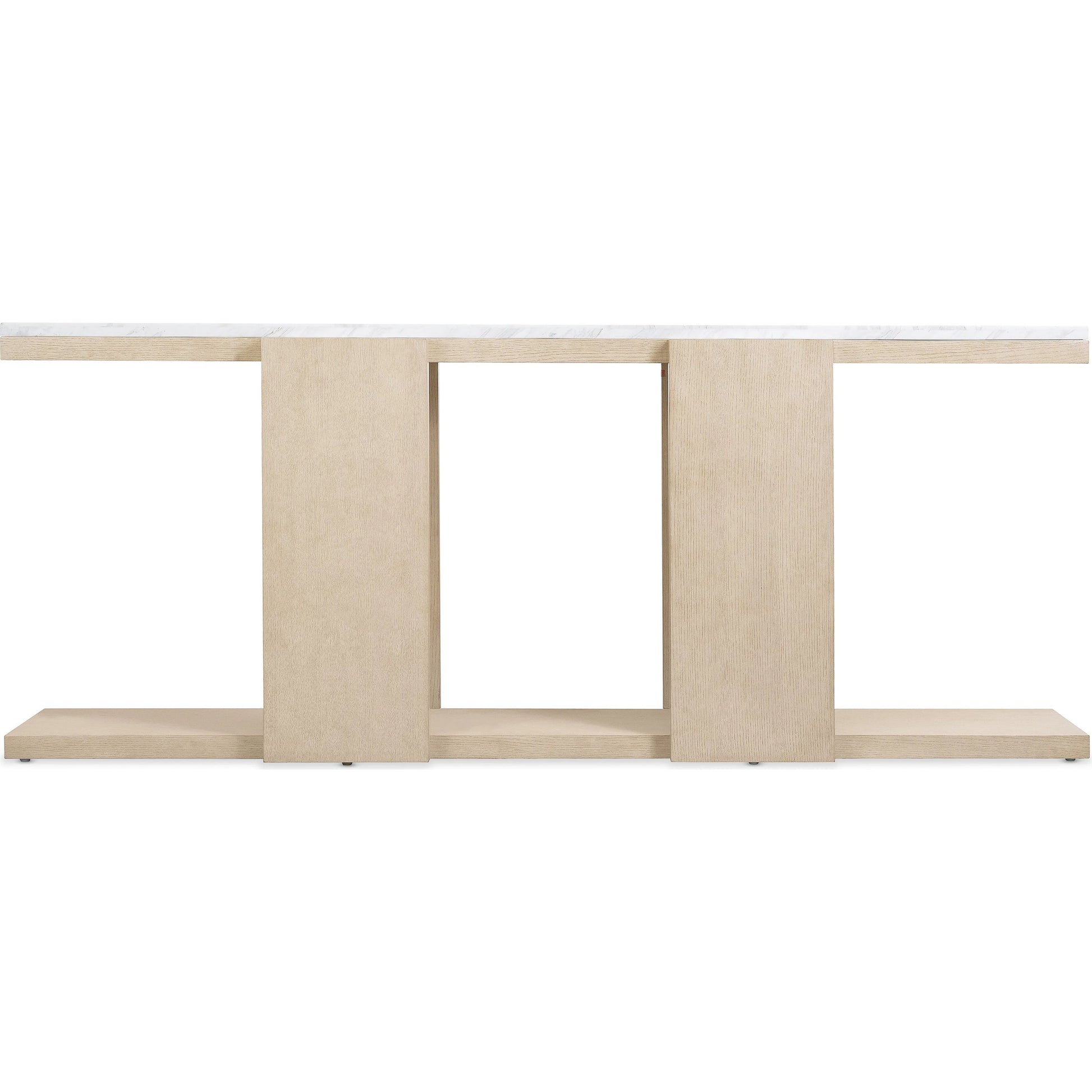 Westwood Console Table by Hooker Furniture in light wood and polished limestone. Made from oak veneers, marble in a transitional style.