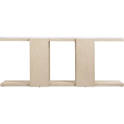 Westwood Console Table by Hooker Furniture in light wood and polished limestone. Made from oak veneers, marble in a transitional style.
