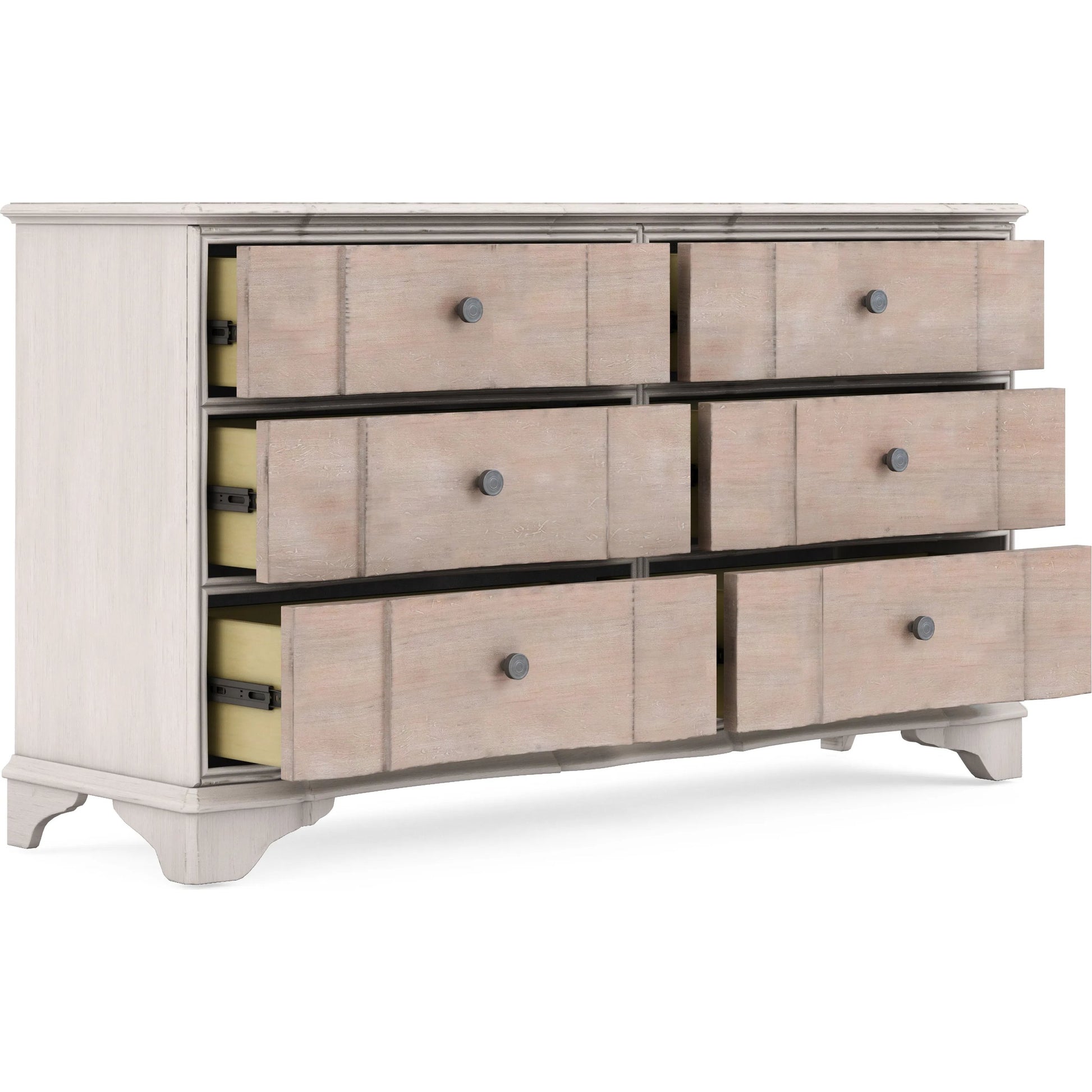 Alcove Dresser by A.R.T. Furniture in belgian ivory, washed maple. Made from acacia solids, maple veneers, metal in a traditional style.