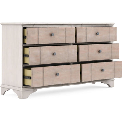 Alcove Dresser by A.R.T. Furniture in belgian ivory, washed maple. Made from acacia solids, maple veneers, metal in a traditional style.