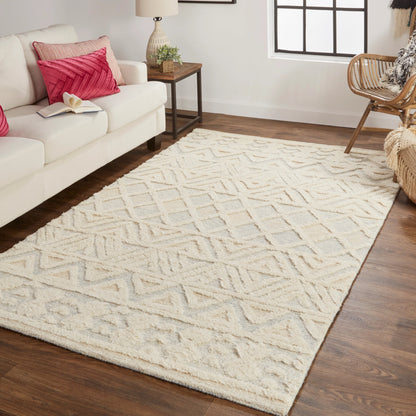 Anica Traditional Geometric Rug - 8005F by Feizy in ivory, blue, tan. Made from wool in a unique style.