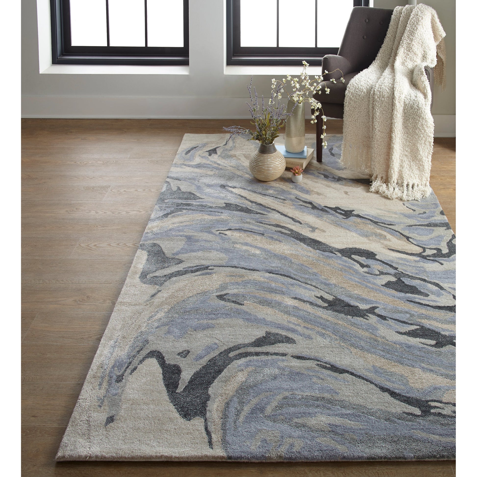 Dryden Transitional Rug - 8790F by Feizy in blue, gray, taupe. Made from viscose, wool in a unique style.