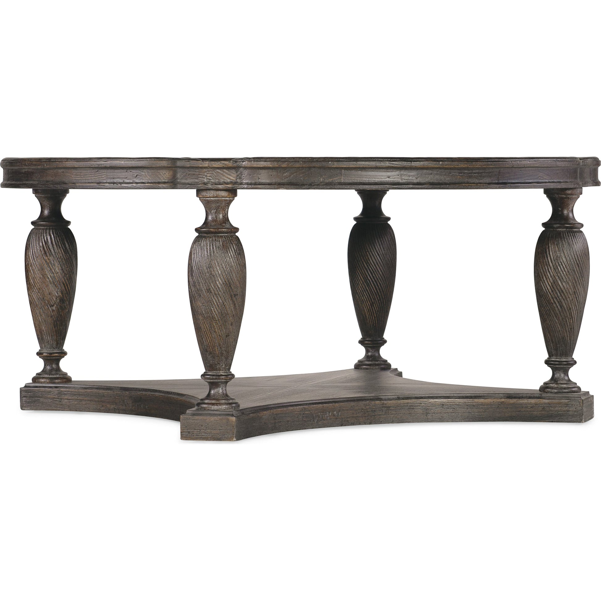 Traditions Round Cocktail Table by Hooker Furniture in pistachio. Made from pine veneers, solid-wood edge top in a cottage & farmhouse style.